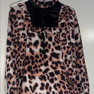 SHEIN Brown and Black Leopard Print Blouse with Satin Yoke